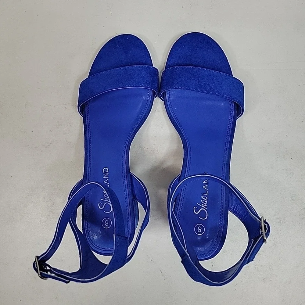 Shoeland Cobalt Blue Sz 8 Open Toe Block Heel Strappy Preppy Trendy Super Cute
